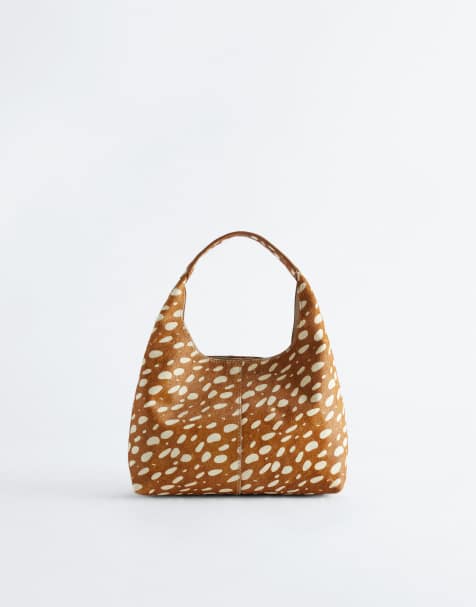 & Other Stories extra small hairy leather suede tote in brown bambi deer print - view 1
