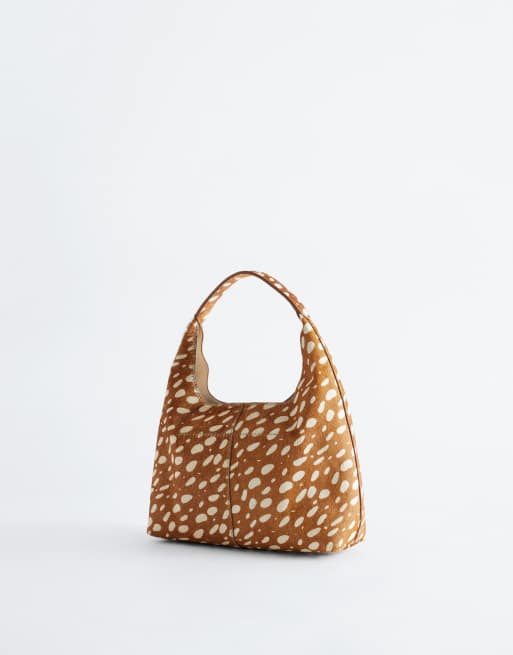 & Other Stories extra small hairy leather suede tote in brown bambi deer print, 3 of 4