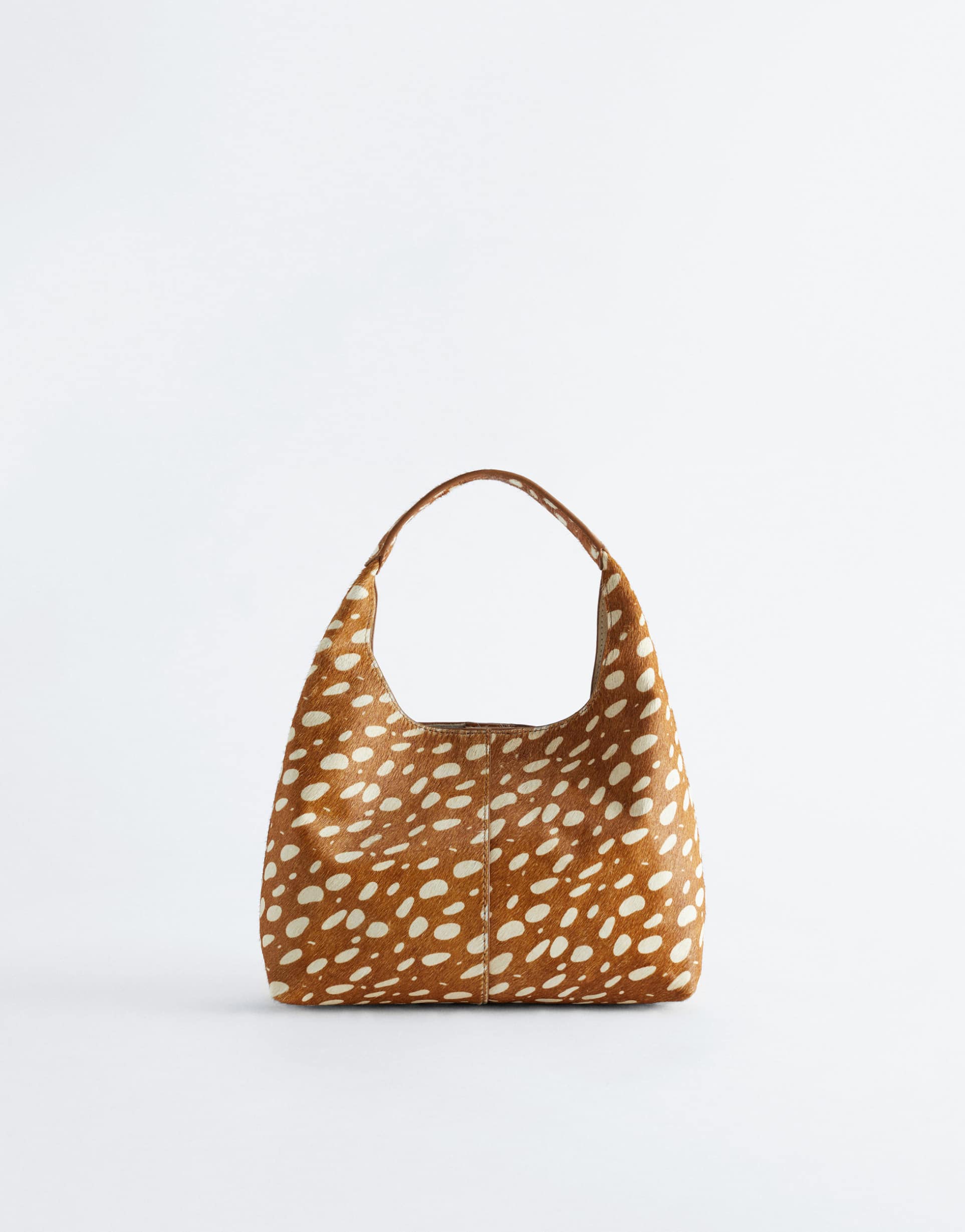 & other stories extra small hairy leather suede tote in brown bambi print