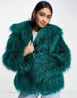 & Other Stories faux faur coat in green