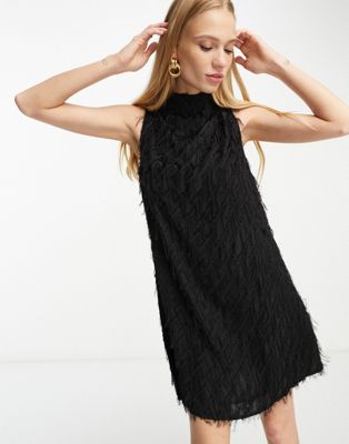 & Other Stories faux feather effect mini dress in black