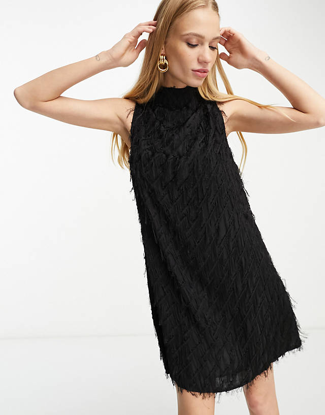 & Other Stories - faux feather effect mini dress in black