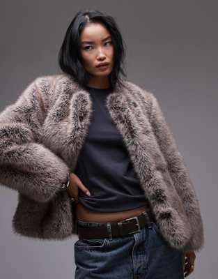 Shop & Other Stories Faux Fur Belted Wrap Coat In Brown