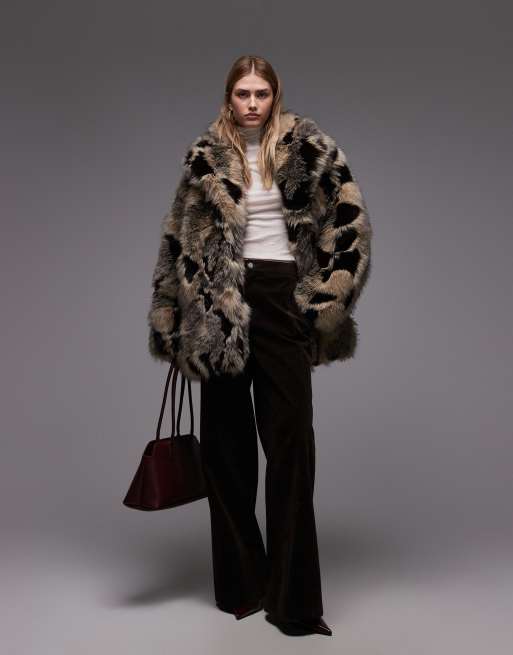 & Other Stories faux fur coat in brown and gray tone