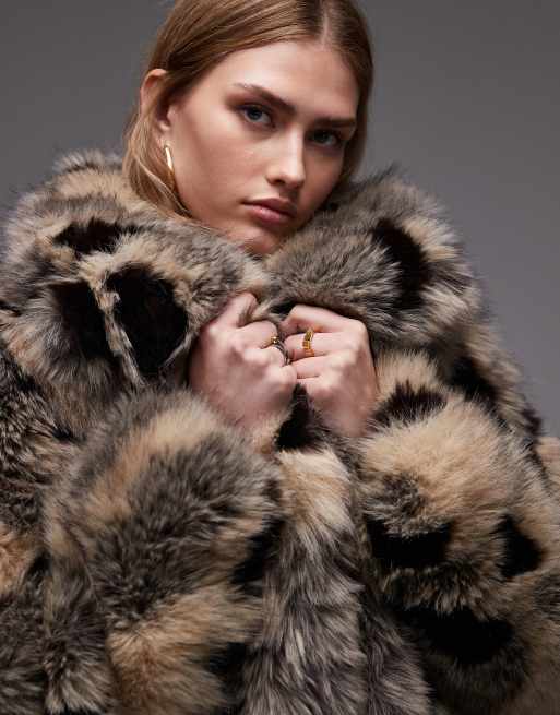 & Other Stories faux fur coat in brown and gray tone, 3 of 4