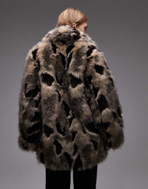 & Other Stories faux fur coat in brown and gray tone