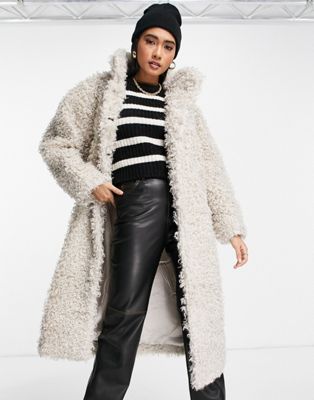& Other Stories faux fur coat in light grey