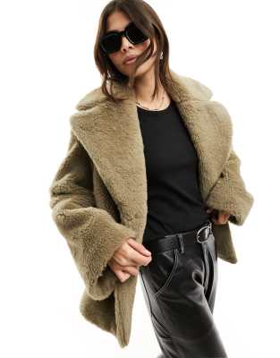 & Other Stories faux fur jacket in dark taupe - ASOS Price Checker