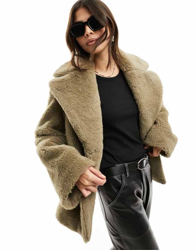 & Other Stories - faux fur jacket in dark taupe