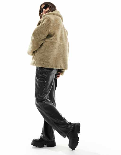 & Other Stories faux fur jacket in dark taupe, 3 of 4