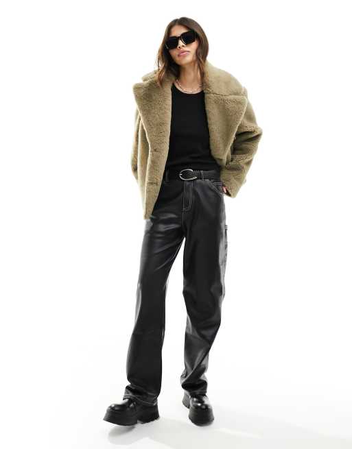 & Other Stories faux fur jacket in dark taupe, 4 of 4