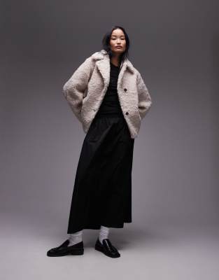 & Other Stories Faux Fur Jacket With Asymmetric Button Front In Neutral