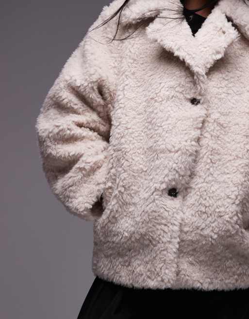 & Other Stories faux fur jacket with asymmetric button front in  
