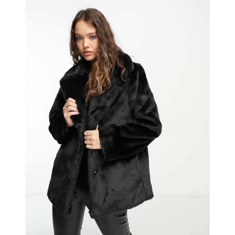 Short Faux Fur Jacket - Black - Ladies