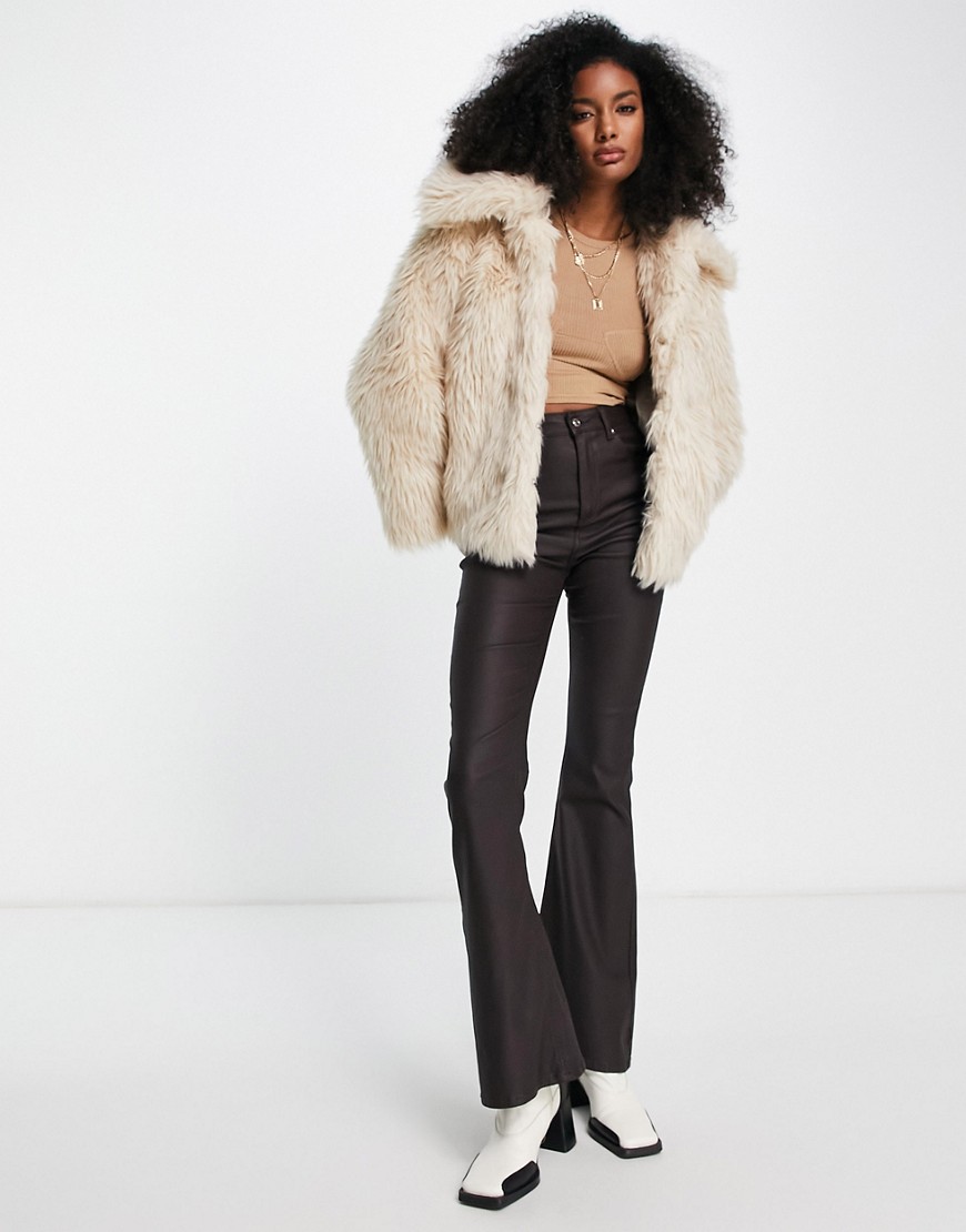 & Other Stories faux fur short coat in cream-White