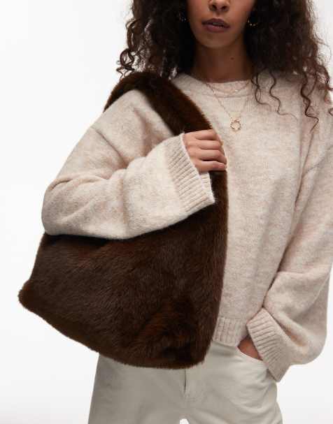& Other Stories faux fur tote shoulder bag in brown - view 1