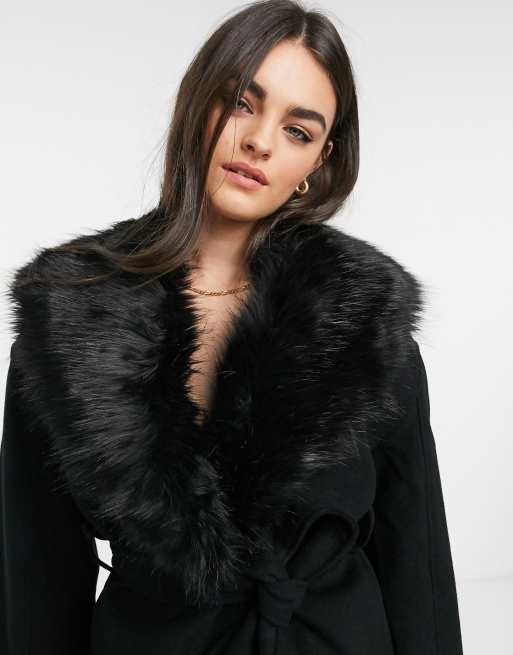 Black faux fur online trim coat