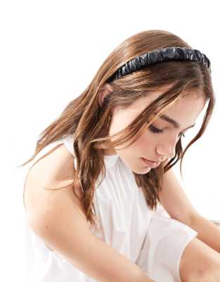 & Other Stories faux leather ruched headband in black