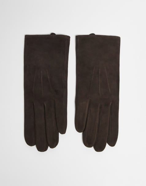 & Other Stories faux leather suede gloves in dark brown - view 1