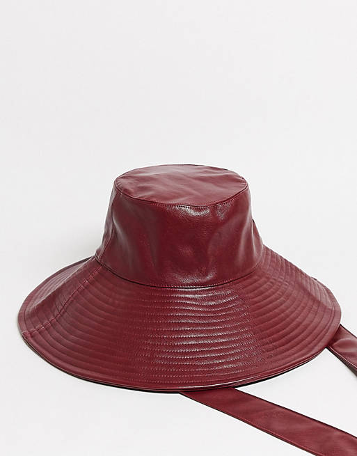 & Other Stories faux leather tie-detail rain hat in burgundy