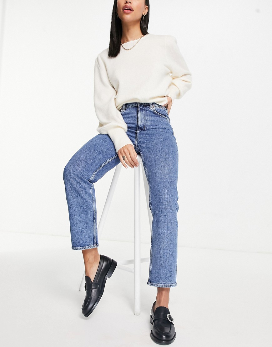 Other Stories &  Favorite Cotton Blend Straight Leg Mid Rise Cropped Jeans In Vikas Blue - Mblue-blue