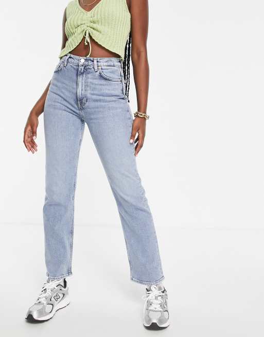 ASOS DESIGN Tall 90s Straight Jeans In Mid Wash Blue With, 60% OFF