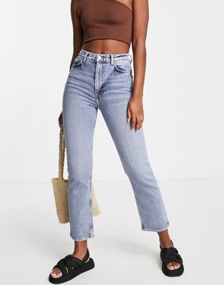 & Other Stories Favourite cotton straight leg mid rise cropped jeans in LA blue - MBLUE