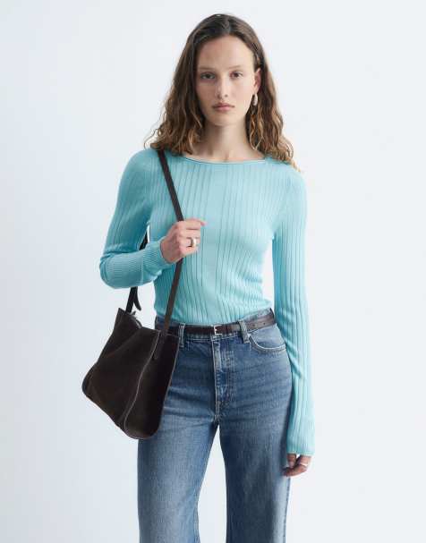 & Other Stories fine knit ribbed top in aqua blue - view 1