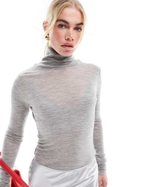 Other Stories fine knit roll neck long sleeve jumper in grey