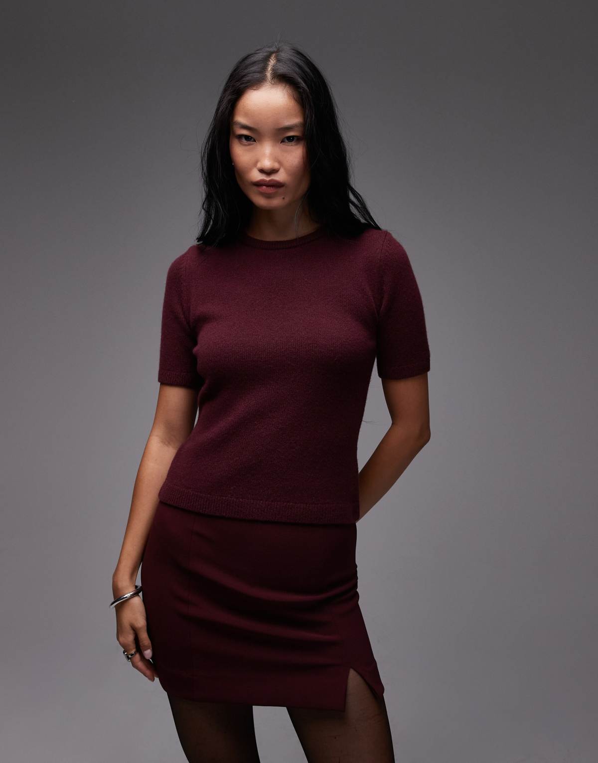 & Other Stories  fine knit top in burgundy wine