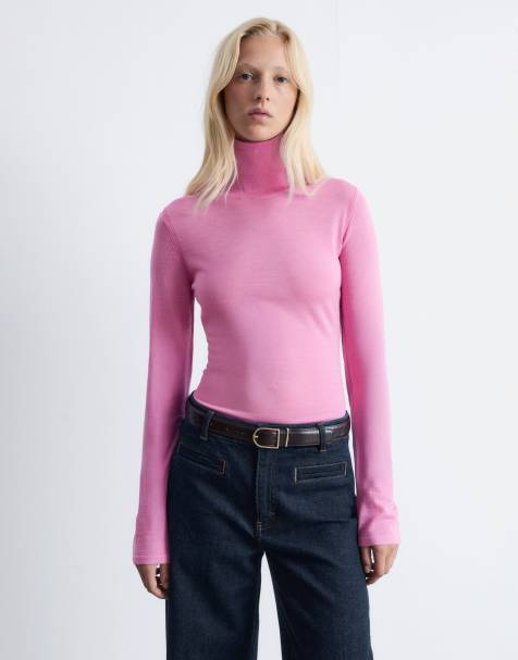 & Other Stories fine knit wool turtleneck jumper in pink - view 1