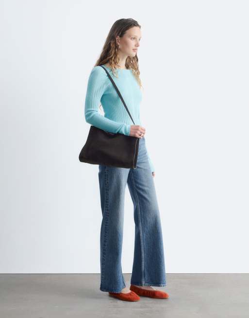 & Other Stories fine rib knit top in aqua blue, 4 of 4