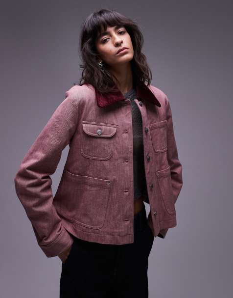 & Other Stories fitted barn jacket with contrast collar in washed pomegranate pink - view 1