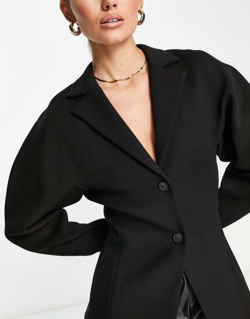 Other Stories fitted blazer in black scuba-style fabric ASOS