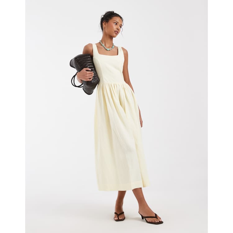& Other Stories fitted bodice linen blend maxi dress in yellow | ASOS