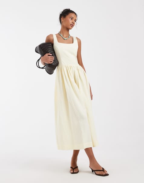 & Other Stories fitted bodice linen blend maxi dress in yellow