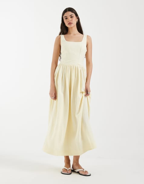 & Other Stories fitted bodice linen look maxi dress in yellow - view 1