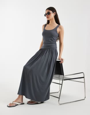 & Other Stories fitted bodice maxi jersey dress in dark gray