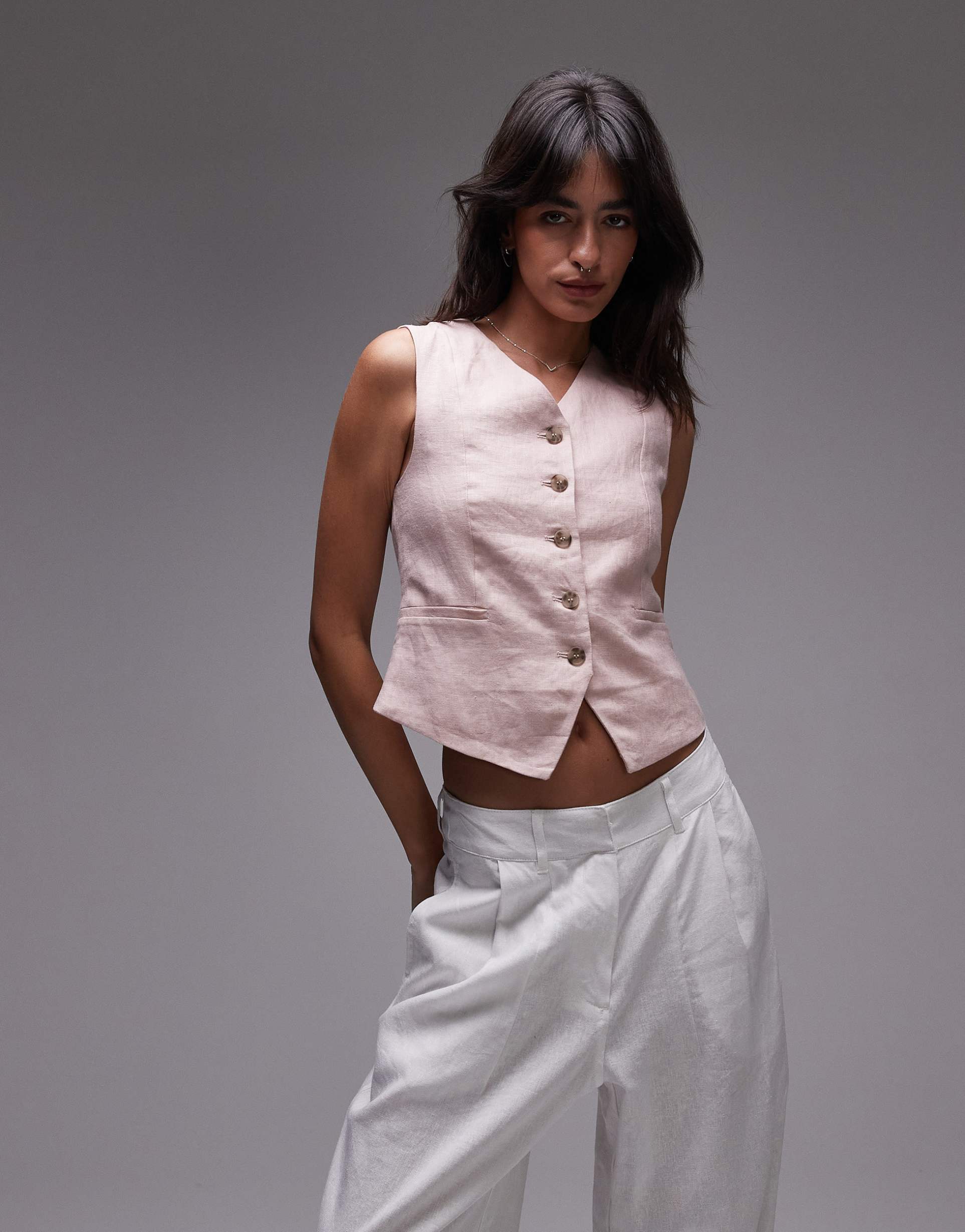 & other stories fitted linen vest in pink