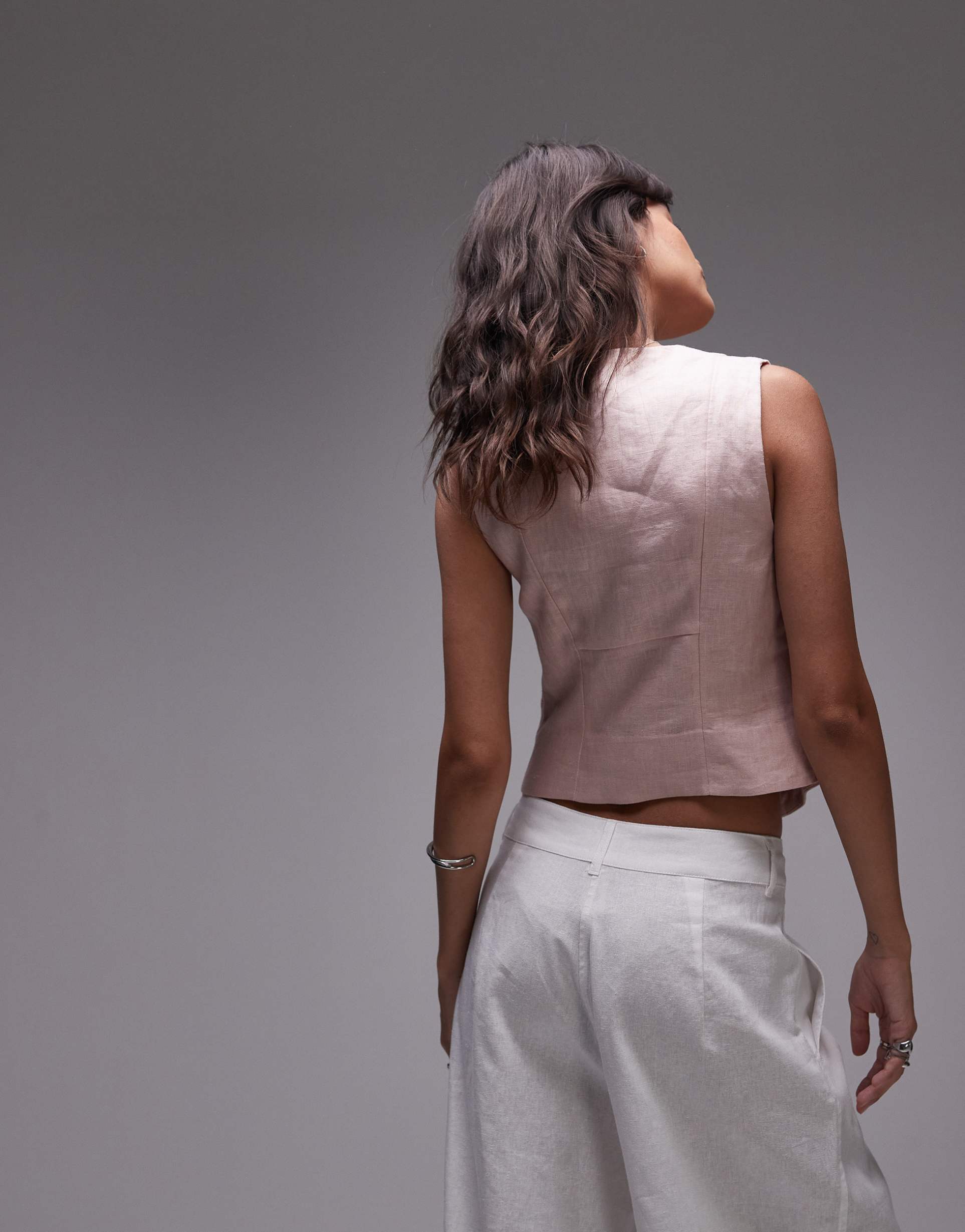 & other stories fitted linen vest in pink
