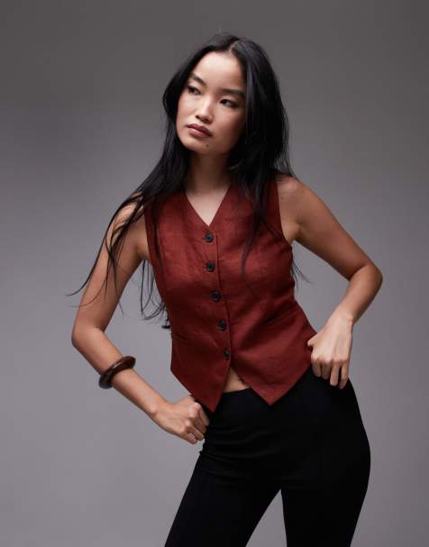 & Other Stories fitted linen vest in rust red - view 1