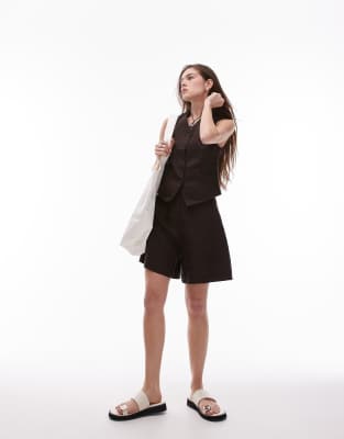 asos & Other Stories fitted linen waistcoat and shorts set in dark brown