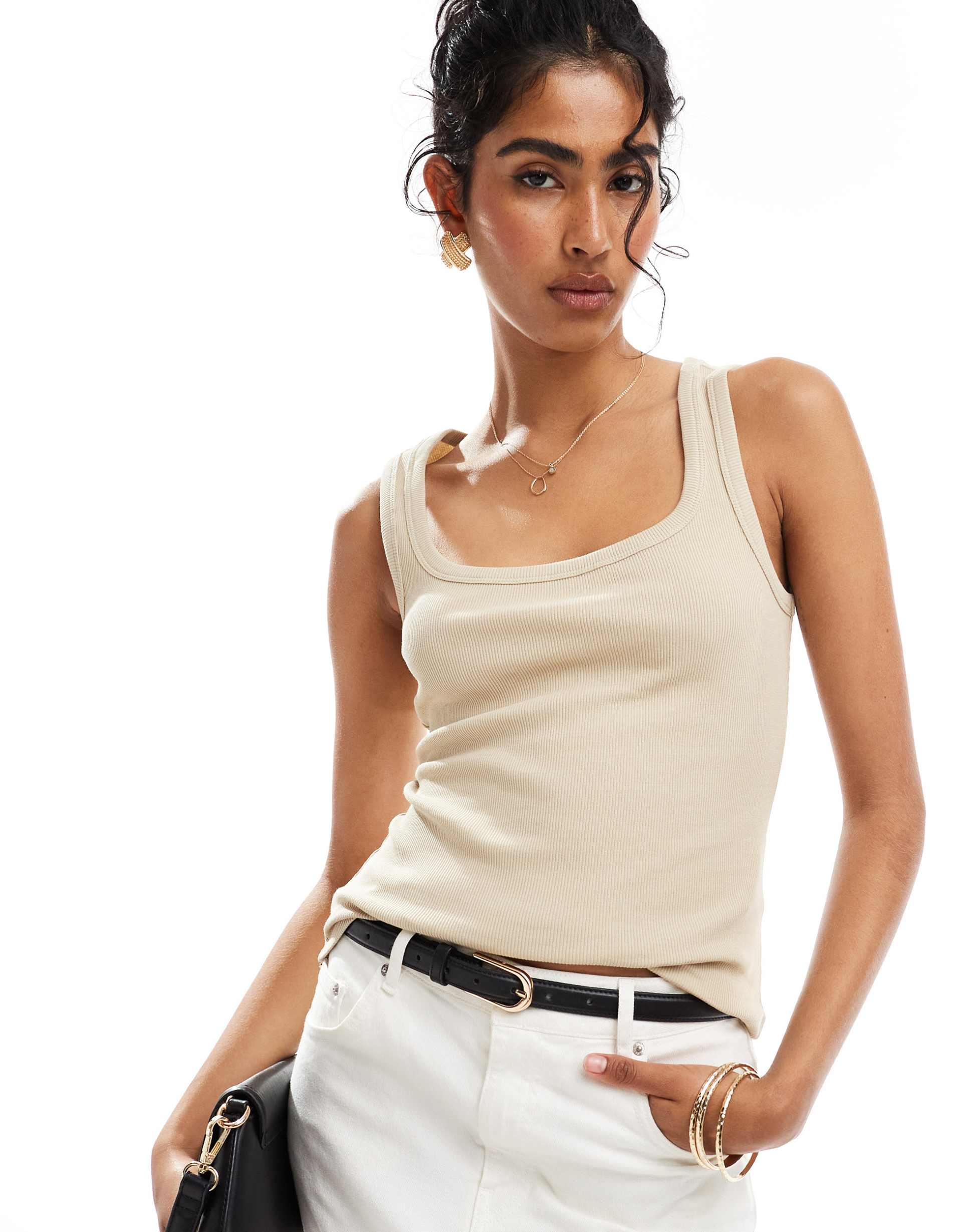 & other stories fitted tank top in beige