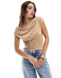 [Other Stories] & Other Stories fitted top with drape detail in beige-Neutral XS BEIGE