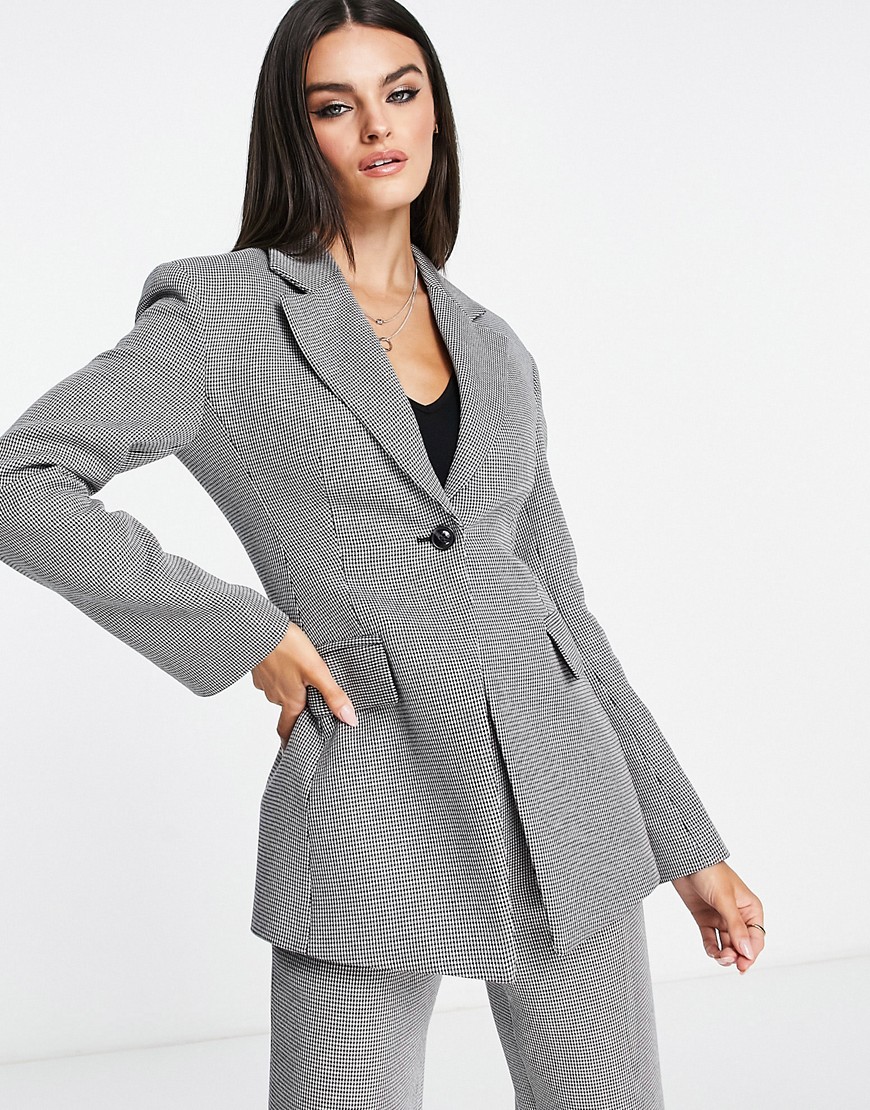 & Fitted Wool Blend Blazer In Black And White Check - Part Of A Set-multi