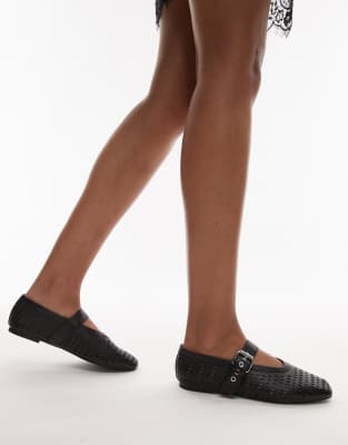 & Other Stories - Flache Ballerinas mit Mesh in Schwarz und Riemchen mit Schnalle