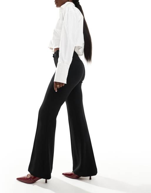 & Other Stories flare leg stretch tailored trousers with extend tab waistband in black, 3 of 5