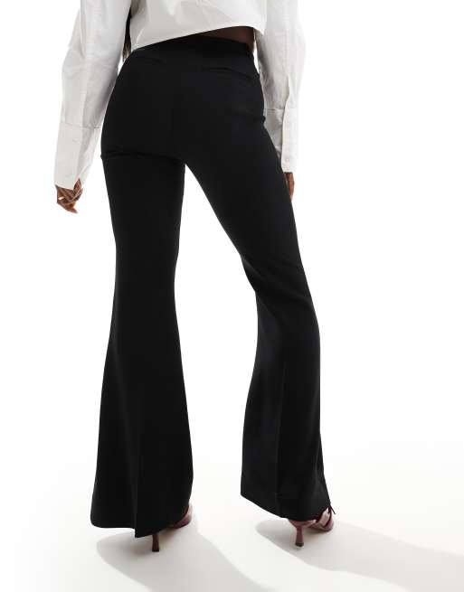 & Other Stories flare leg stretch tailored trousers with extend tab waistband in black, 4 of 5