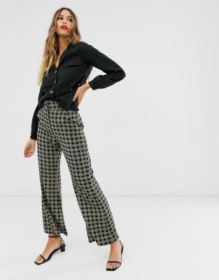 high rise printed flare pants