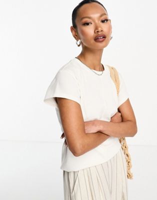 & Other Stories flared short sleeve top with seam detail in white
